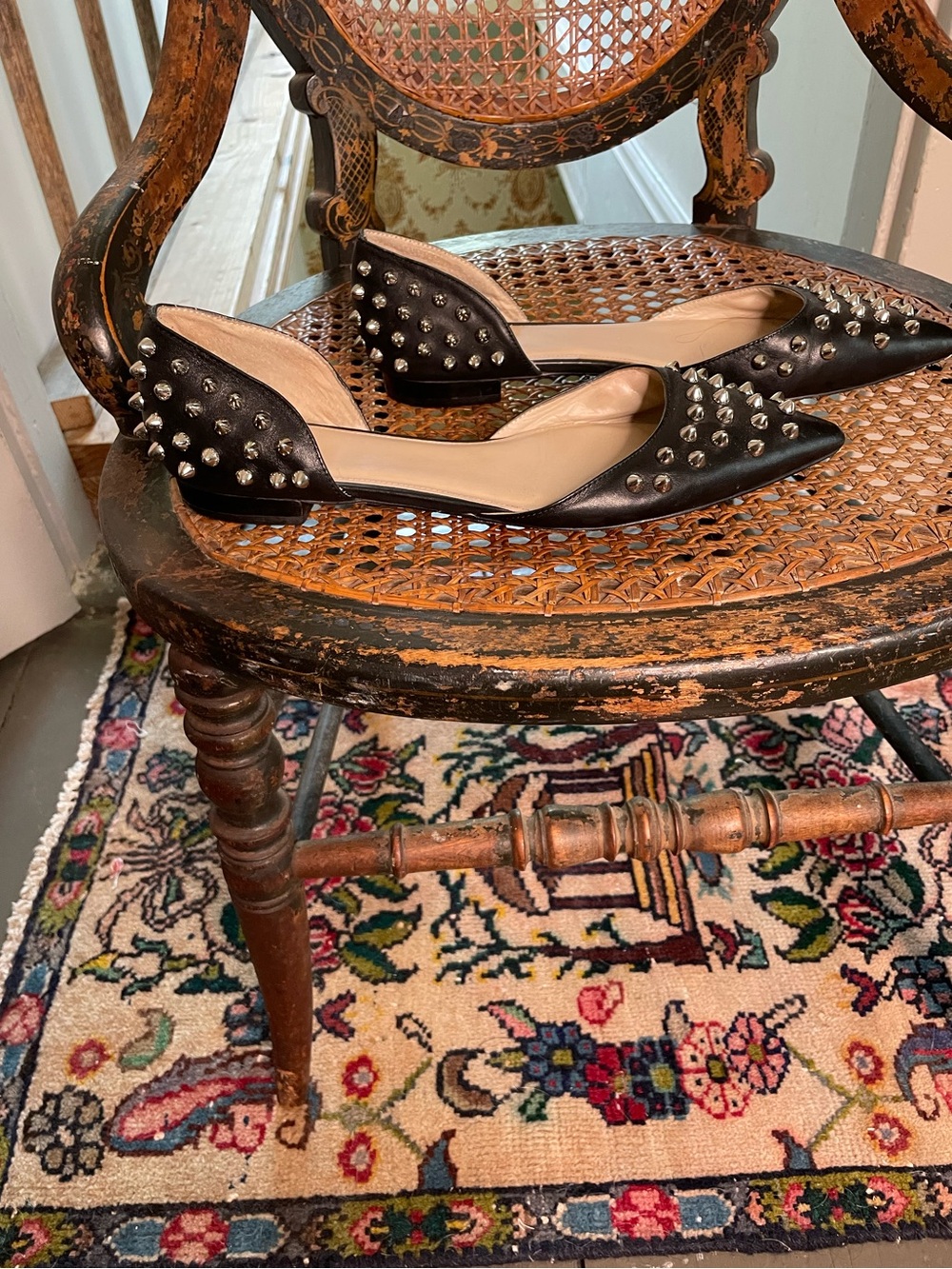 Wittner Black Pointed D'Orsay Flats with Silver Studs. EU size 41